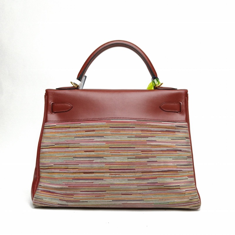 HERMES Kelly32愛馬仕紅Vibrato羊切皮框F金扣手提包-2