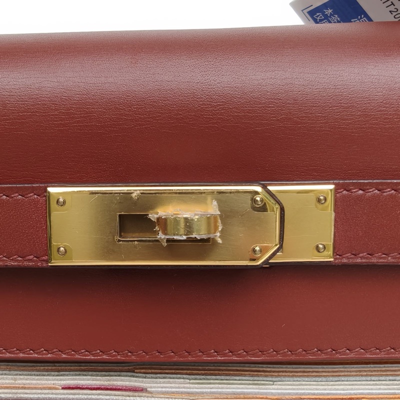 HERMES Kelly32愛馬仕紅Vibrato羊切皮框F金扣手提包-4