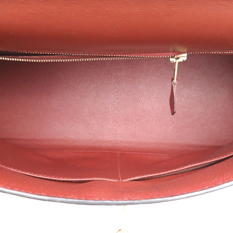 HERMES Kelly32愛馬仕紅Vibrato羊切皮框F金扣手提包-5