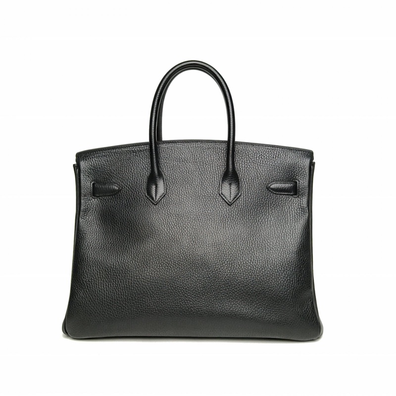 HERMES Birkin35黑色Buffalo阿登皮框A金扣手提包-2