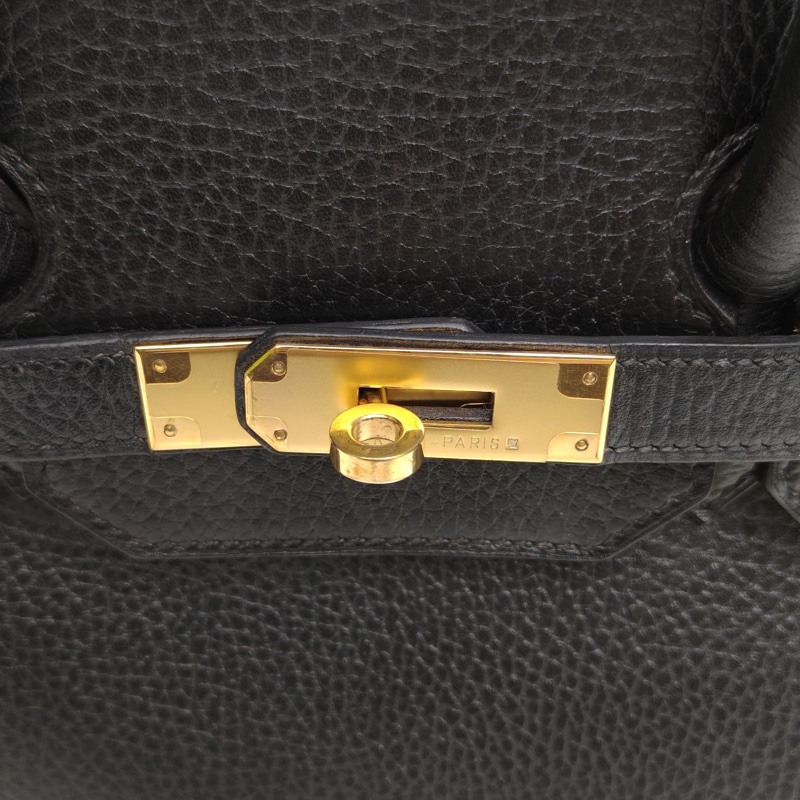 HERMES Birkin35黑色Buffalo阿登皮框A金扣手提包-4