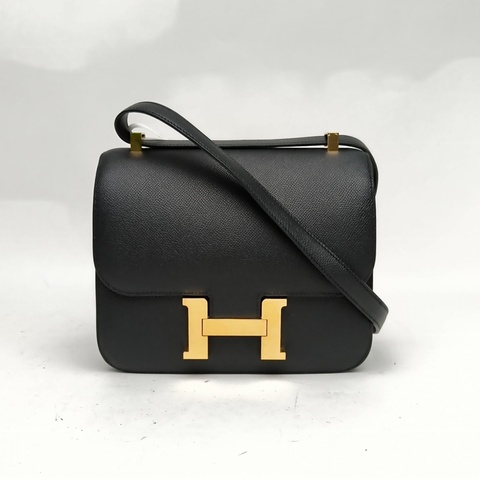 HERMES Constance康康24黑色Epsom皮Y刻金扣肩背包