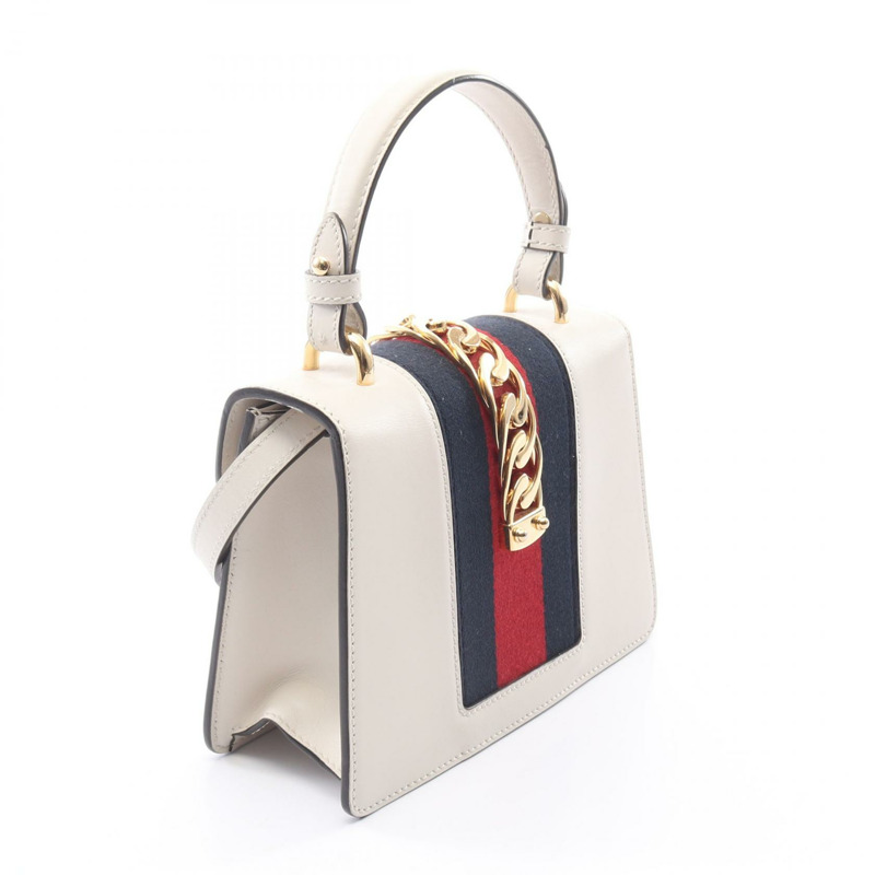 GUCCI Sylvie Sherry 系列 2WAY 手提包 470270 皮革 米色 海軍藍 紅色 二手 女士-1