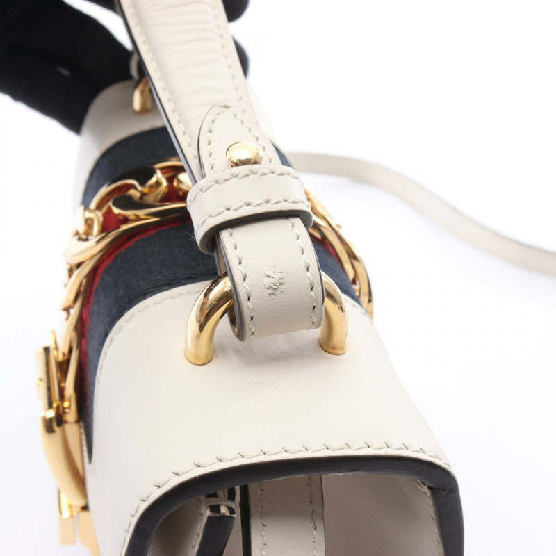GUCCI Sylvie Sherry 系列 2WAY 手提包 470270 皮革 米色 海軍藍 紅色 二手 女士-10
