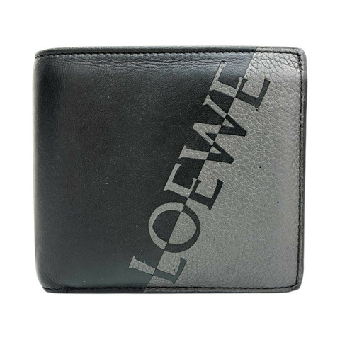 黑/灰色 牛皮 二折短夾【LOEWE 羅威】
