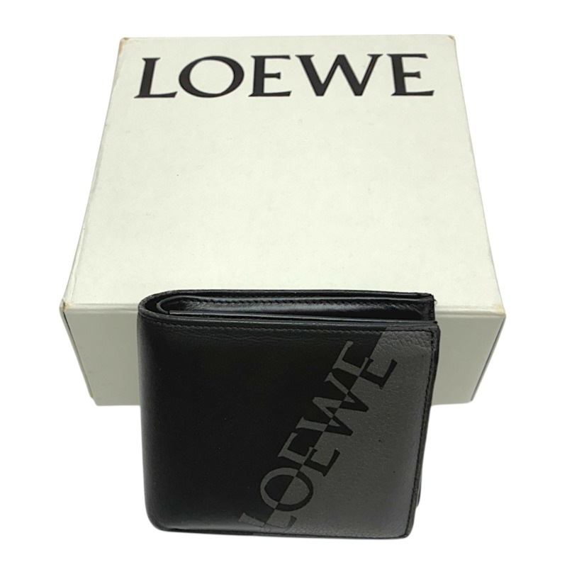 黑/灰色 牛皮 二折短夾【LOEWE 羅威】-9