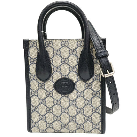 藍色 GG Supreme帆布 牛皮飾邊 Mini Retro Interlocking G 肩背包【GUCCI 古馳】 671623