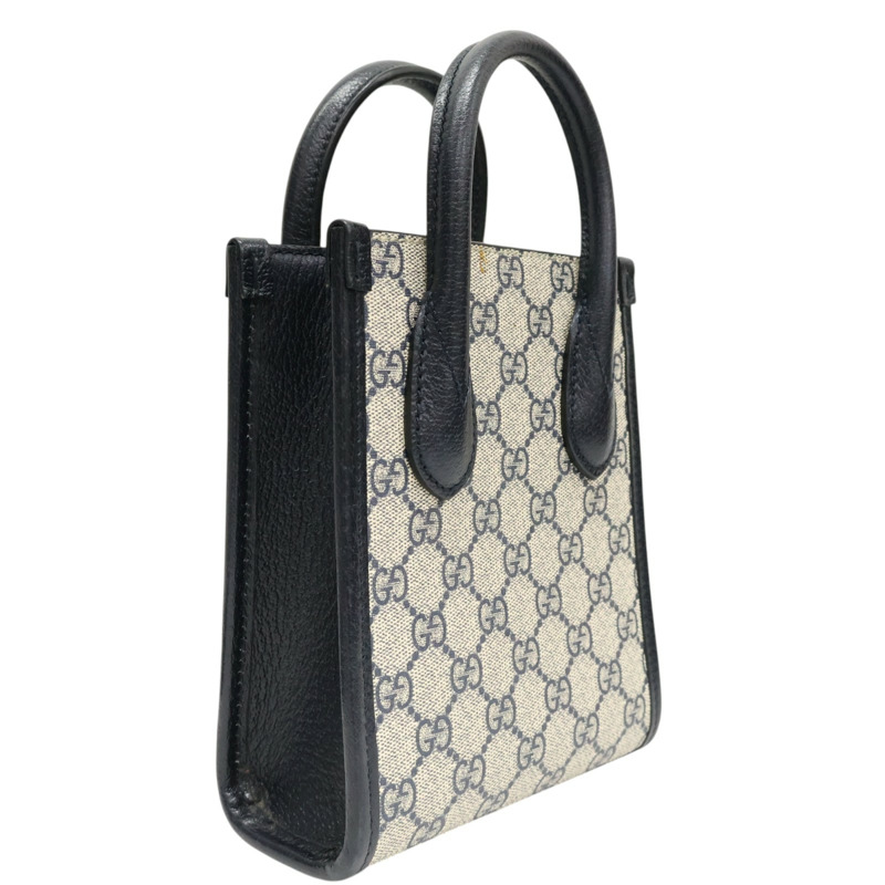 藍色 GG Supreme帆布 牛皮飾邊 Mini Retro Interlocking G 肩背包【GUCCI 古馳】 671623-1