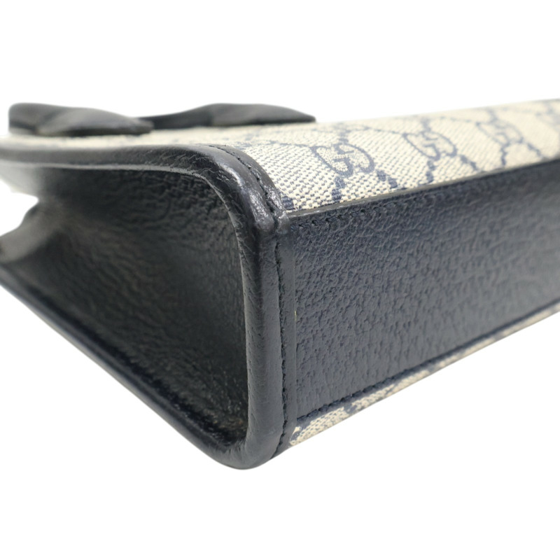藍色 GG Supreme帆布 牛皮飾邊 Mini Retro Interlocking G 肩背包【GUCCI 古馳】 671623-7