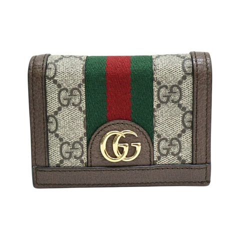 棕色 GG Supreme帆布 Ophidia Card Case 扣式短夾【GUCCI 古馳】 523155