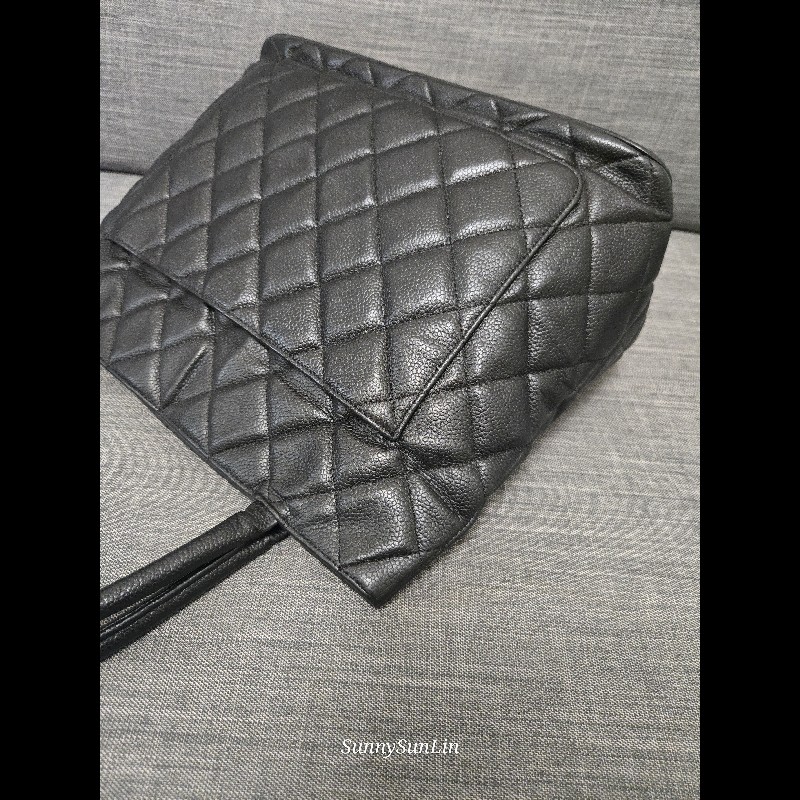 Chanel 香奈兒 復古大雙C金幣吊飾 希爾頓包 黑色荔枝紋牛皮托特包/肩背包-13
