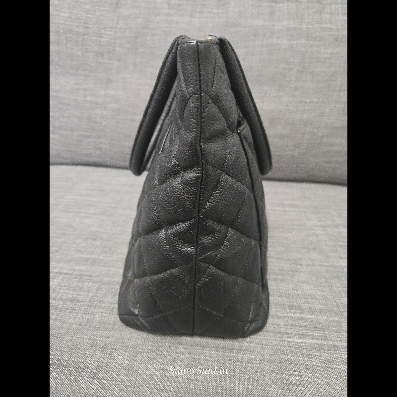 Chanel 香奈兒 復古大雙C金幣吊飾 希爾頓包 黑色荔枝紋牛皮托特包/肩背包-20