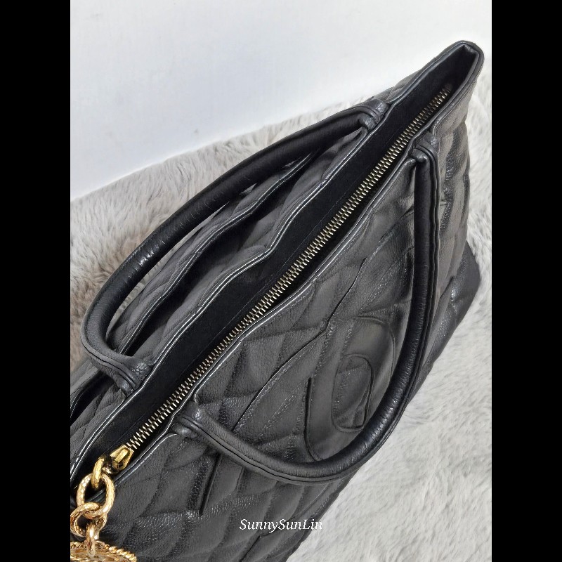 Chanel 香奈兒 復古大雙C金幣吊飾 希爾頓包 黑色荔枝紋牛皮托特包/肩背包-22