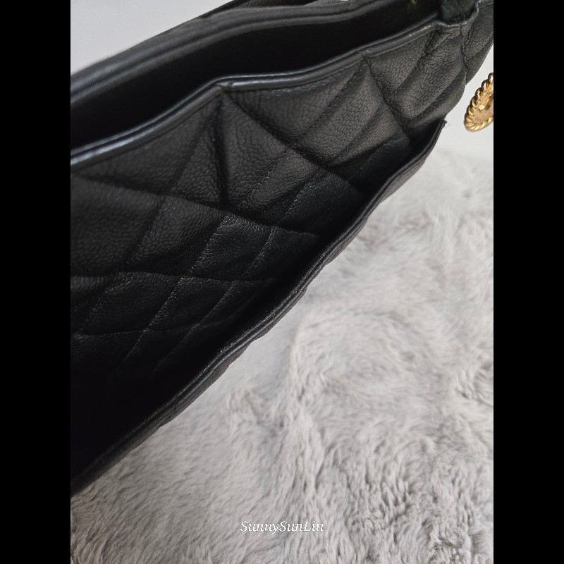Chanel 香奈兒 復古大雙C金幣吊飾 希爾頓包 黑色荔枝紋牛皮托特包/肩背包-33