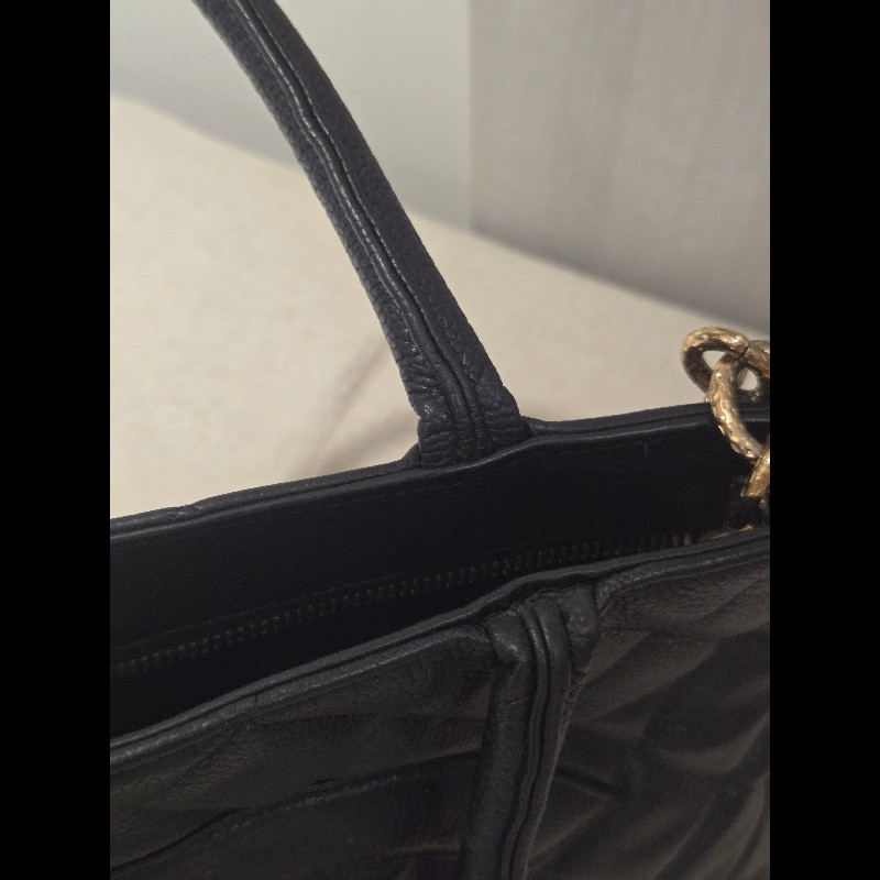 Chanel 香奈兒 復古大雙C金幣吊飾 希爾頓包 黑色荔枝紋牛皮托特包/肩背包-43