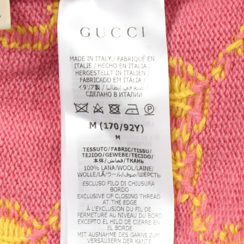 GUCCI GG提花短袖連身裙,羊毛材質,粉紅色/黃色,二手女款M碼-3
