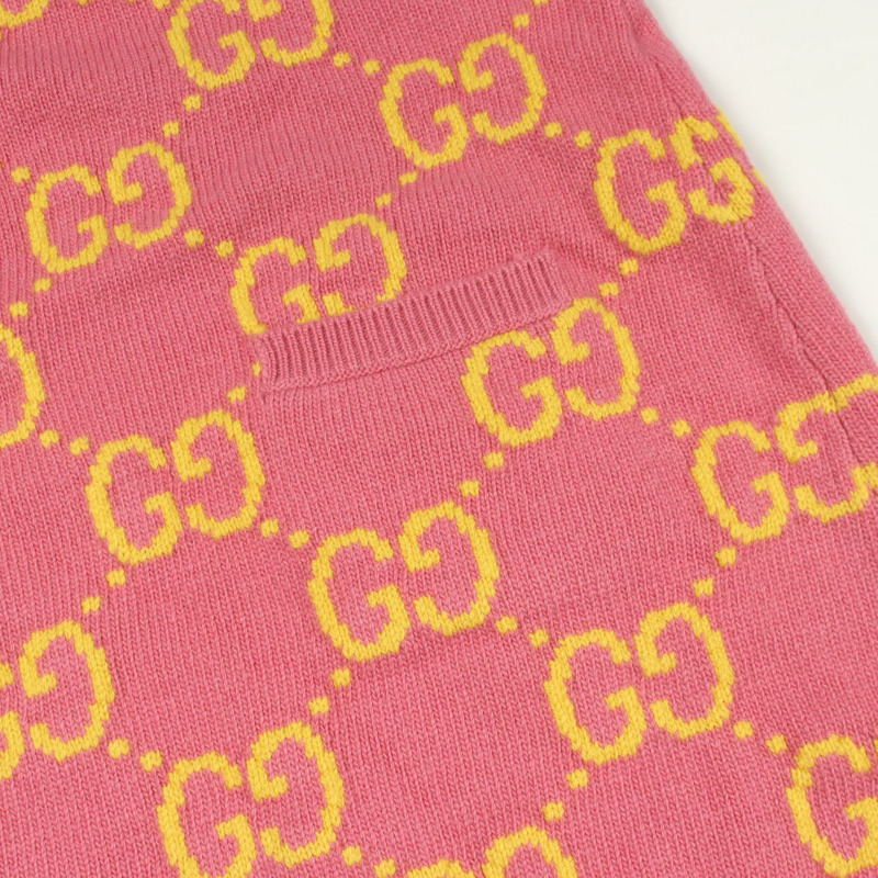 GUCCI GG提花短袖連身裙,羊毛材質,粉紅色/黃色,二手女款M碼-4