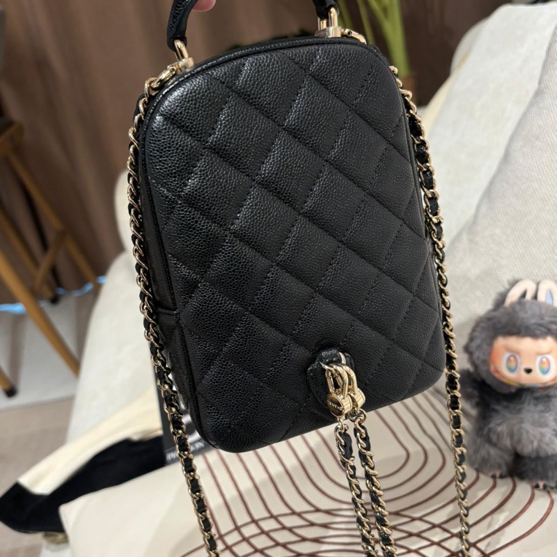 Chanel mini backpack 黑色荔枝牛皮淡金扣迷你背囊24C-5