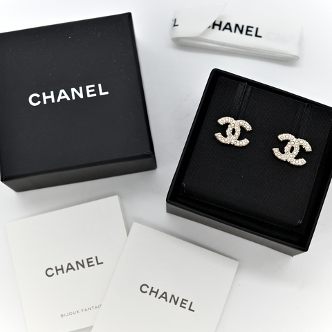 Chanel香奈兒 CC Logo珍珠 耳釘 耳環
