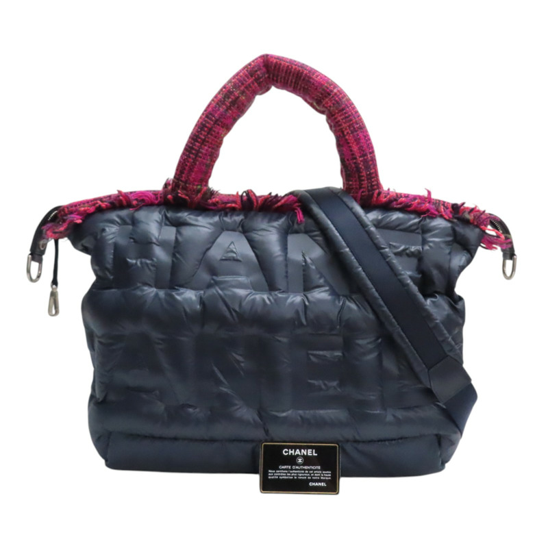 藍色 尼龍 Doudoune Coco Neige 兩用包 銀扣【CHANEL 香奈兒】 A91937-6