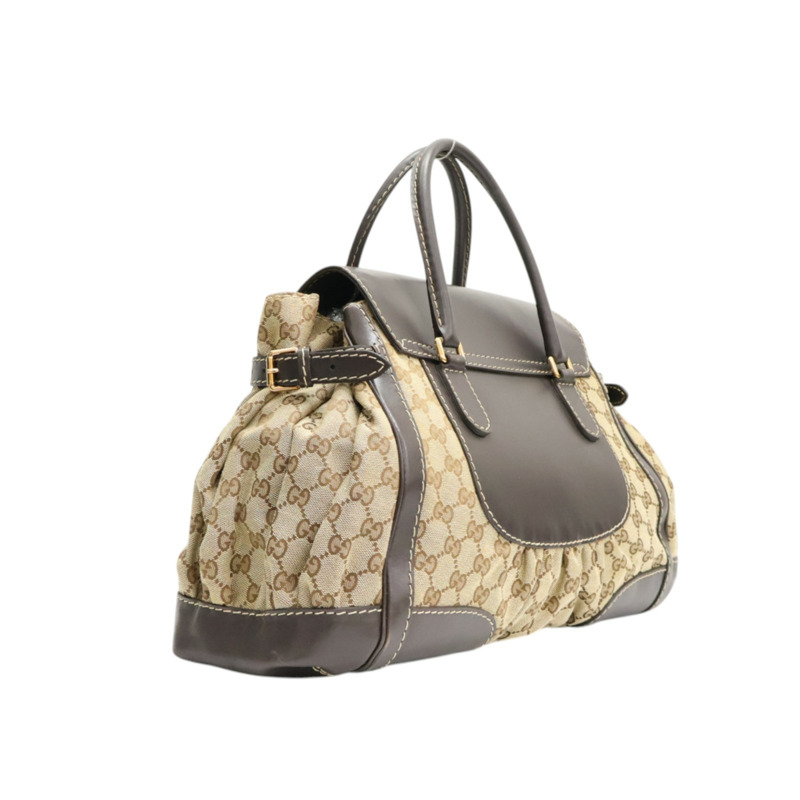 棕色 緹花帆布 牛皮飾邊 Dialux Queen 手提包【GUCCI 古馳】 189883-1