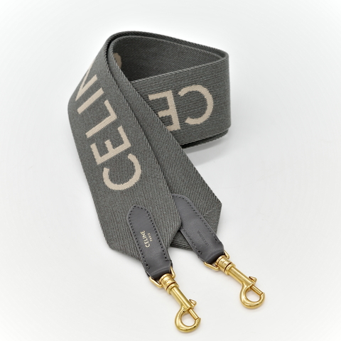 Celine 思琳 灰色帆布 Logo字樣 肩帶