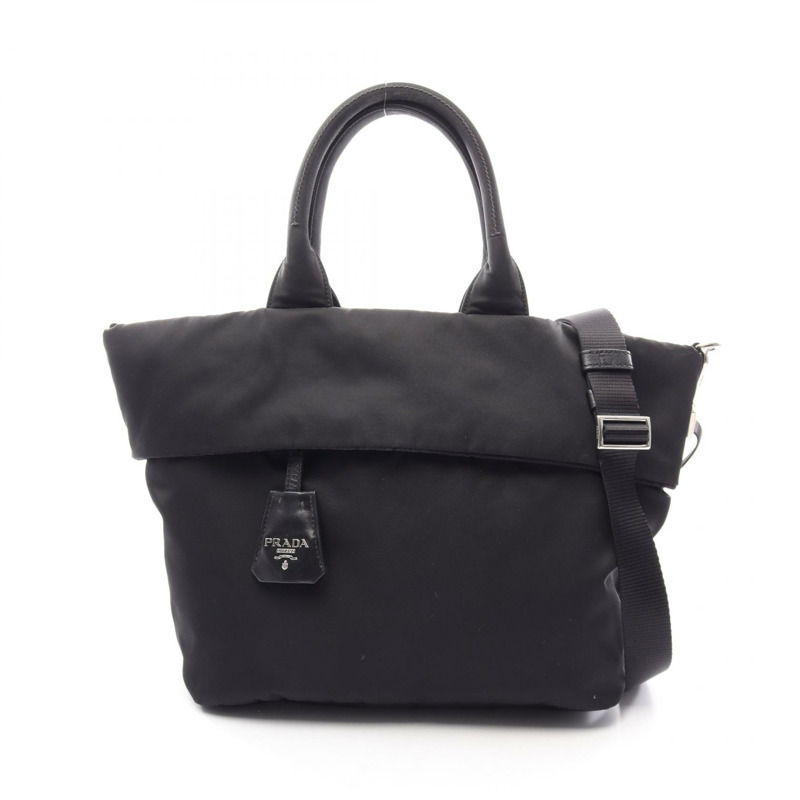 PRADA 雙面托特單肩斜挎手提包 尼龍黑色 二手女款-0
