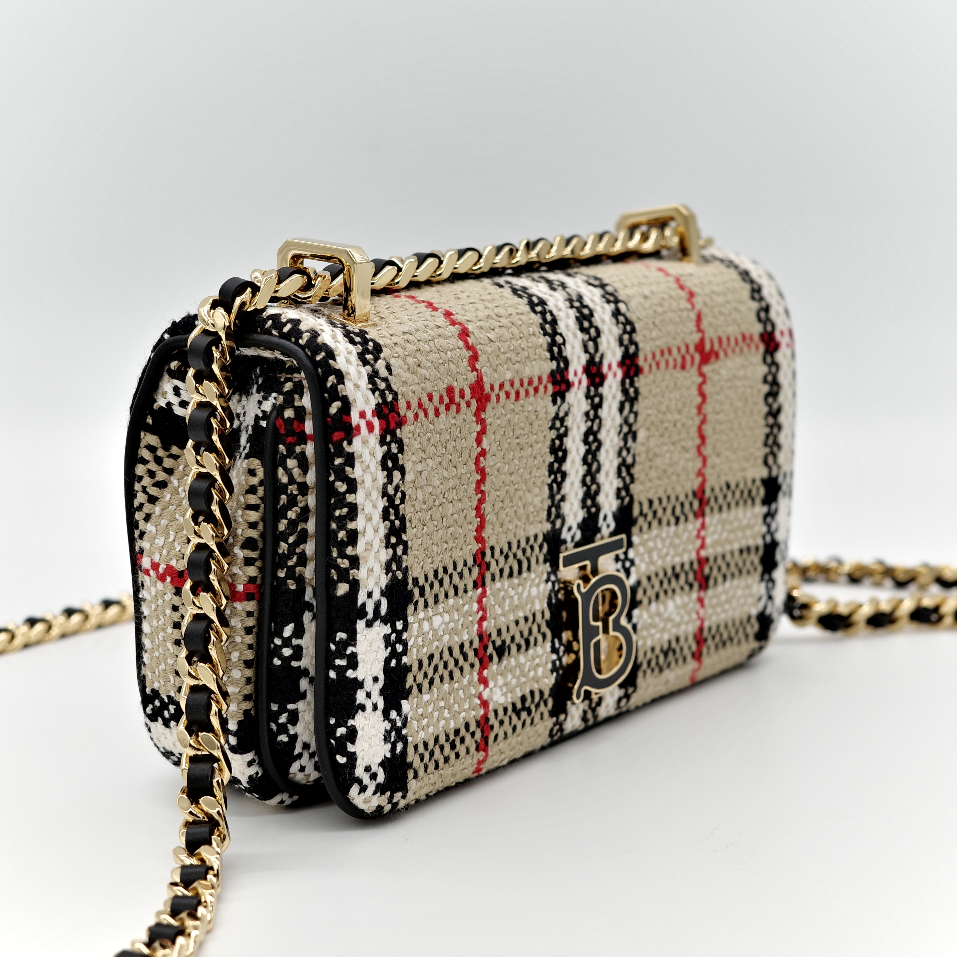 BURBERRY Lola TB LOGO mini 拼色格紋毛呢包 鍊條 斜背包-2