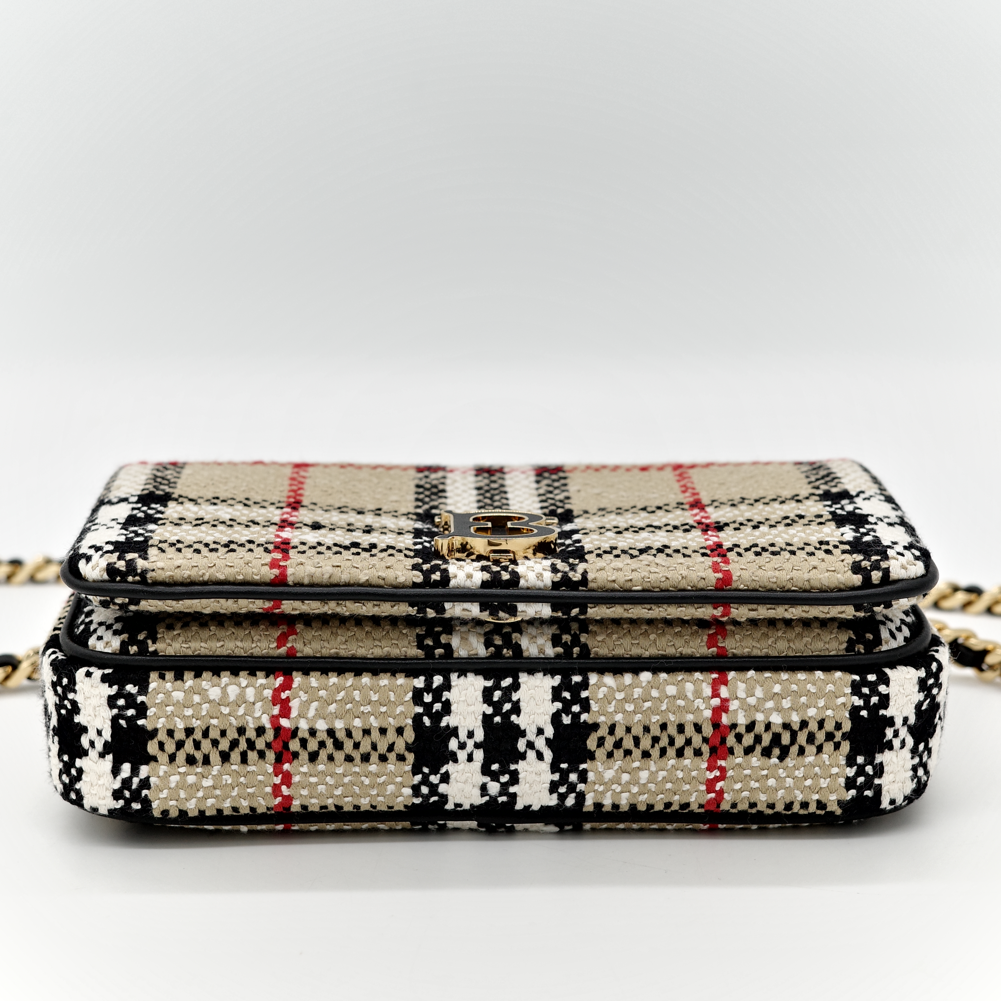 BURBERRY Lola TB LOGO mini 拼色格紋毛呢包 鍊條 斜背包-5