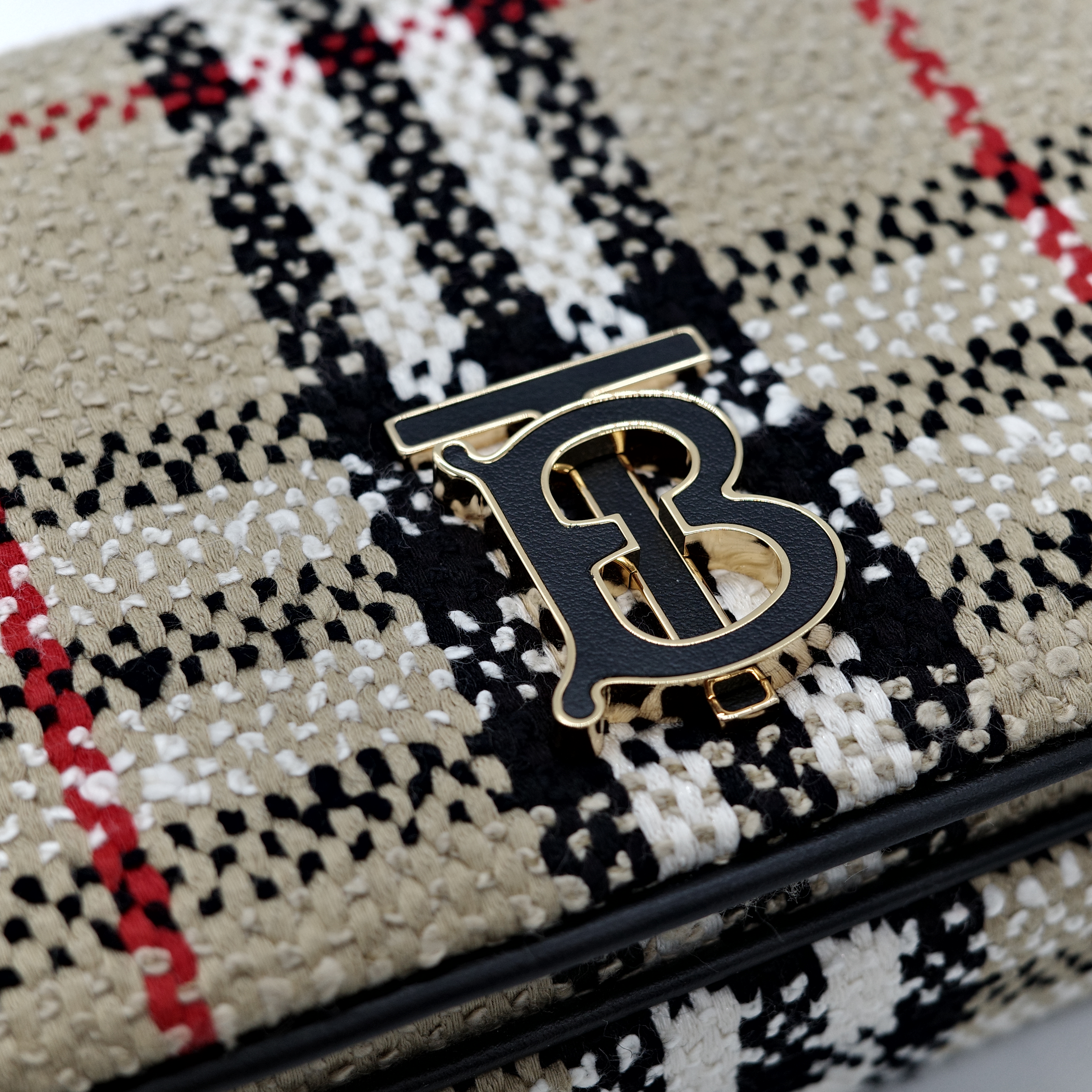 BURBERRY Lola TB LOGO mini 拼色格紋毛呢包 鍊條 斜背包-6
