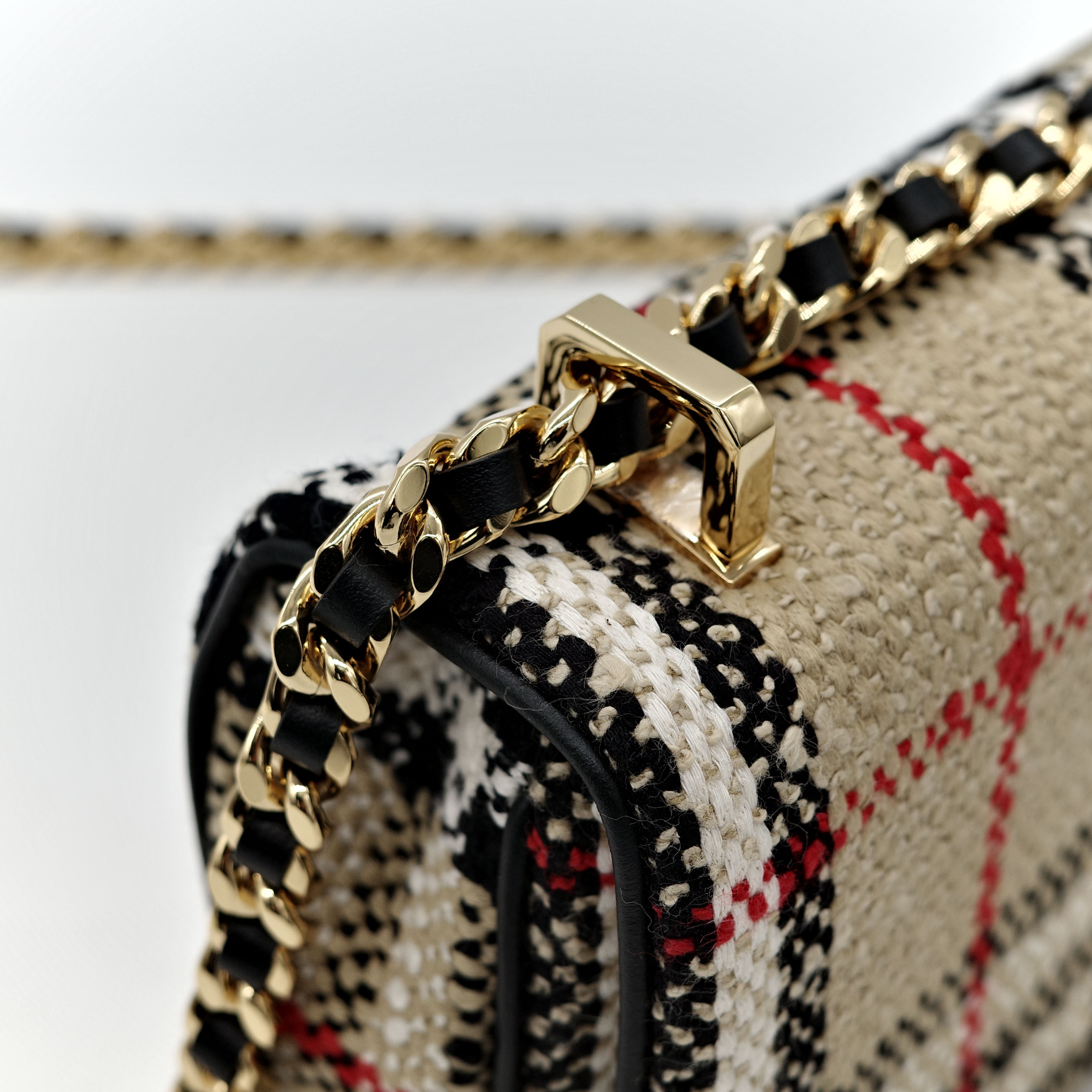 BURBERRY Lola TB LOGO mini 拼色格紋毛呢包 鍊條 斜背包-7
