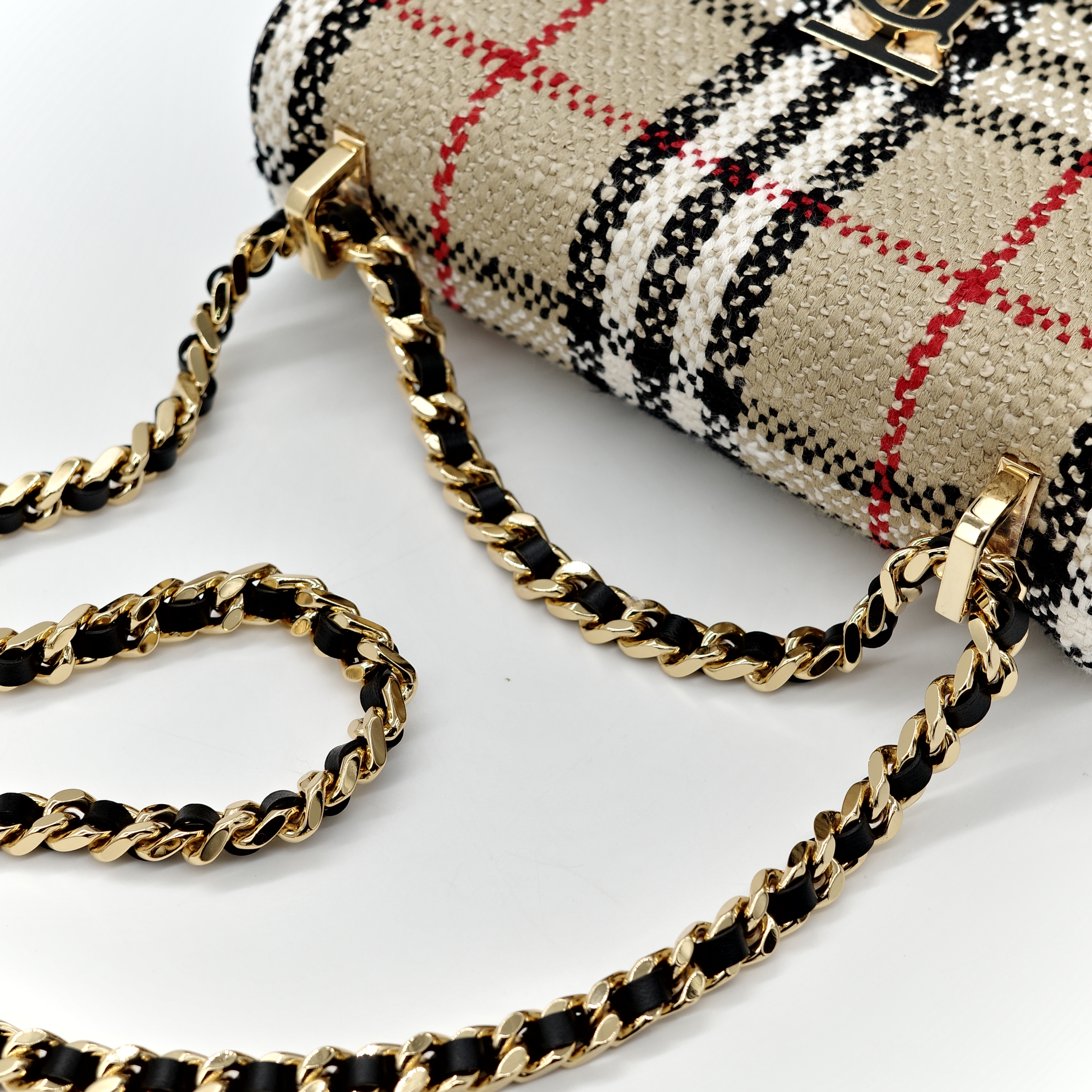 BURBERRY Lola TB LOGO mini 拼色格紋毛呢包 鍊條 斜背包-8