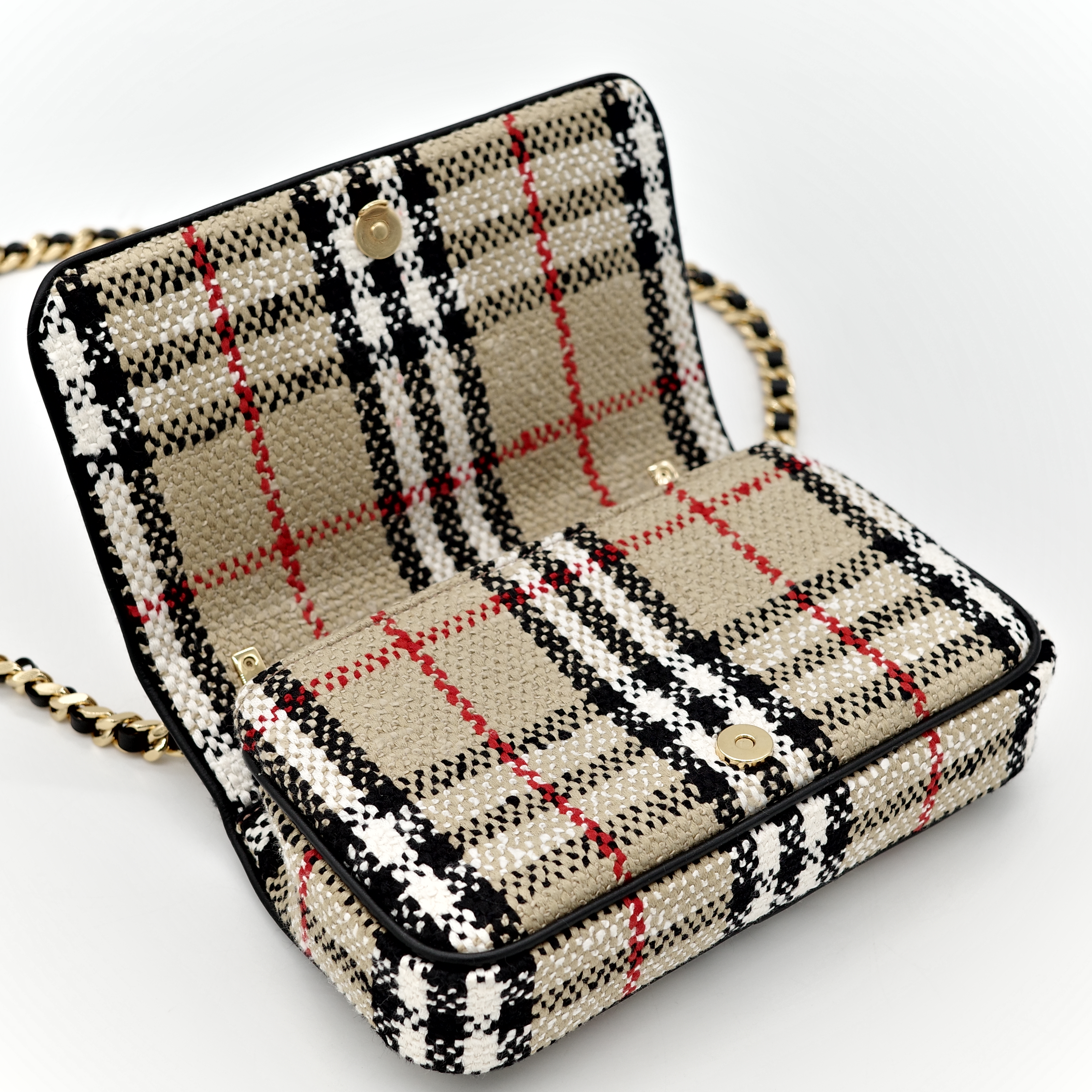 BURBERRY Lola TB LOGO mini 拼色格紋毛呢包 鍊條 斜背包-10
