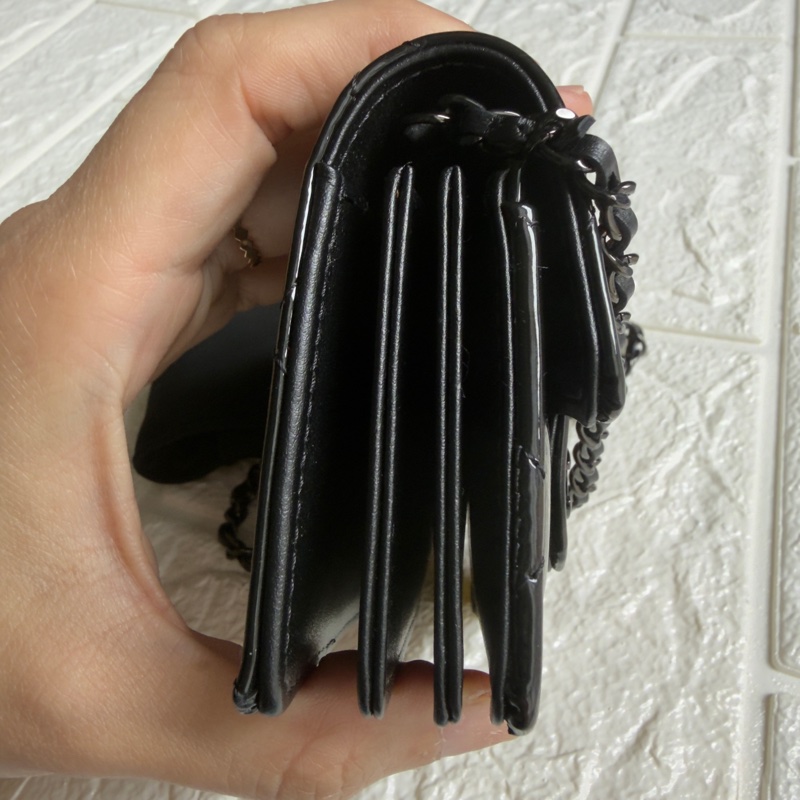 Chanel黑色漆皮鏈條卡包 so black經典款-4