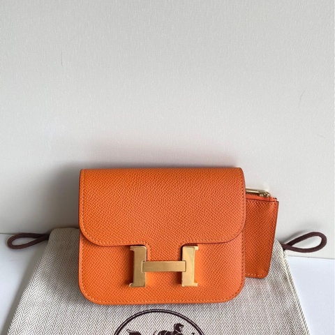 99新 Hermès愛馬仕康康Slim 9J 火焰橙金扣 Epsom皮 B刻 原膜在