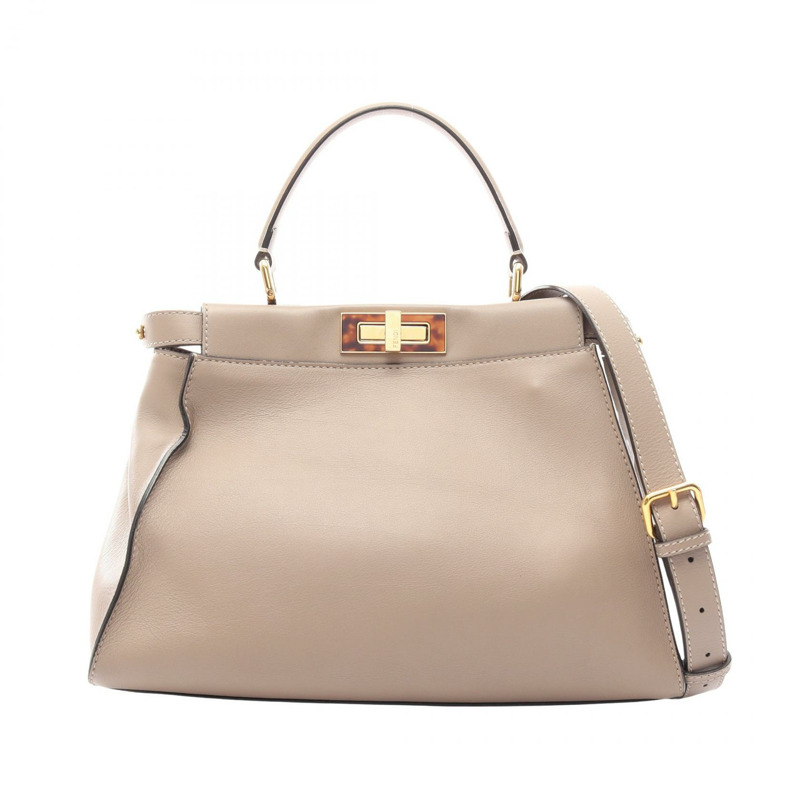 FENDI Peekaboo 2WAY 手提包,米色皮革,二手女款-0