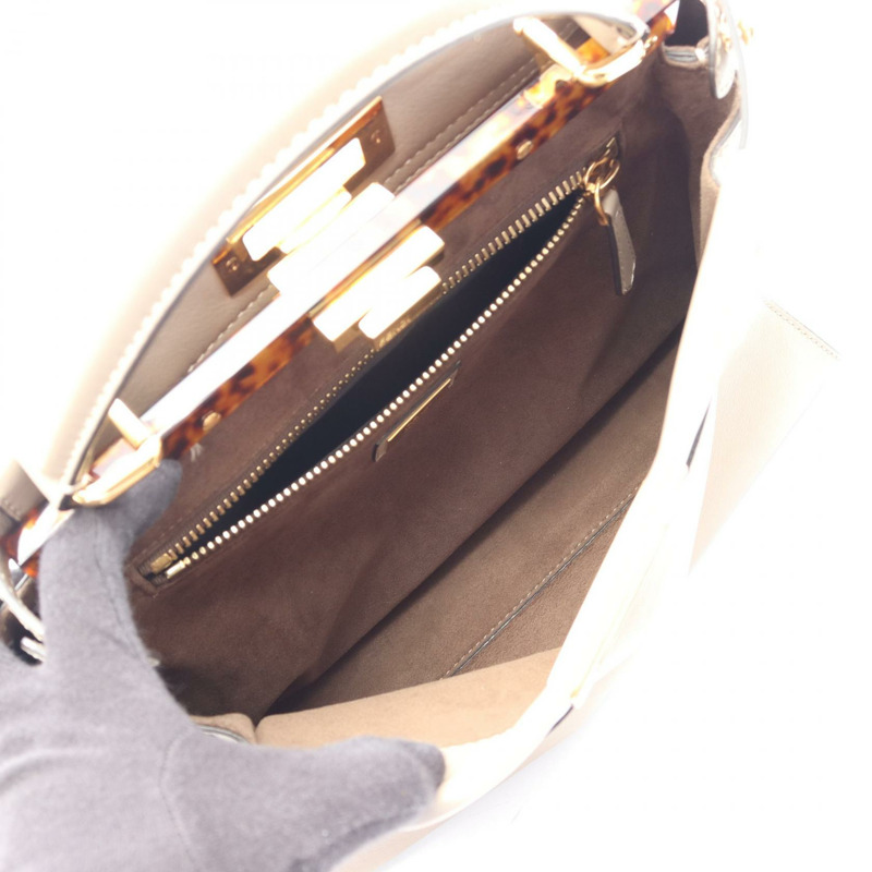 FENDI Peekaboo 2WAY 手提包,米色皮革,二手女款-2