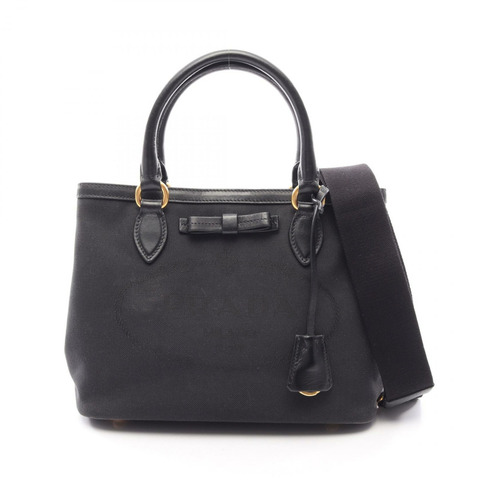PRADA LOGO JACQUARD 單肩斜背包 1BA172 帆布皮革 黑色 二手