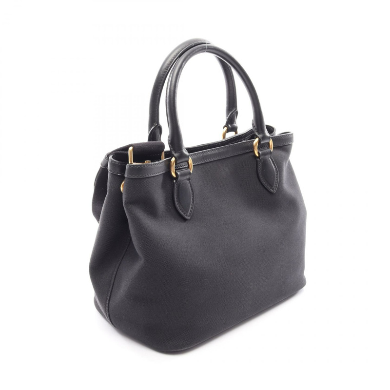 PRADA LOGO JACQUARD 單肩斜背包 1BA172 帆布皮革 黑色 二手-1
