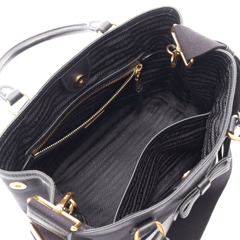 PRADA LOGO JACQUARD 單肩斜背包 1BA172 帆布皮革 黑色 二手-2