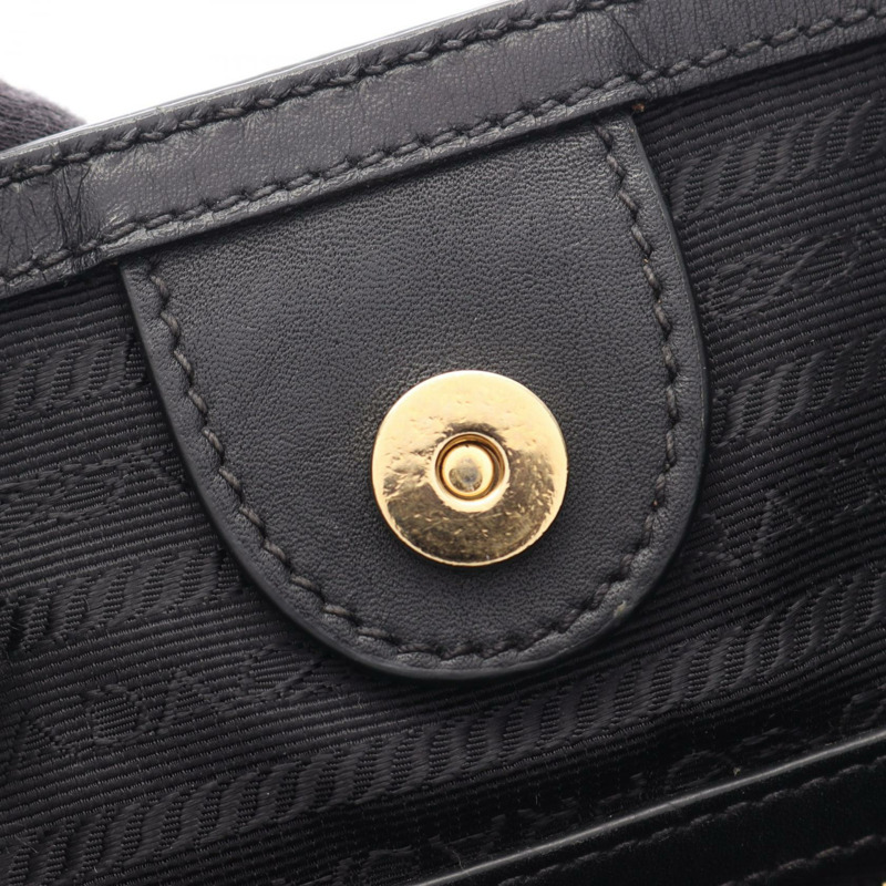 PRADA LOGO JACQUARD 單肩斜背包 1BA172 帆布皮革 黑色 二手-5