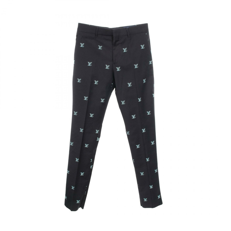 路易威登 LV 標誌提花長褲 #38 RM232F UR8 HPFP9W 羊毛海軍藍二手男款-0