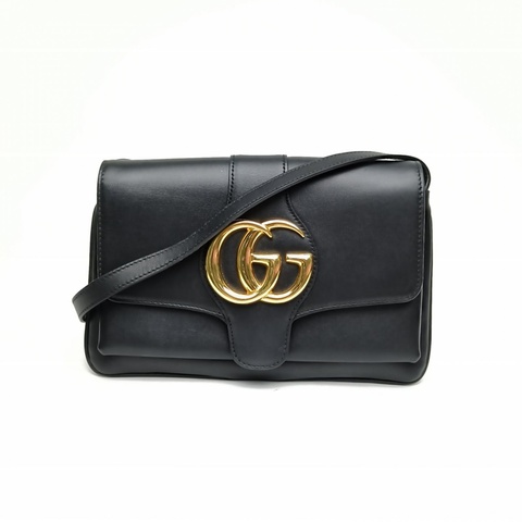 GUCCI Arli小號25黑色牛皮金扣肩背包