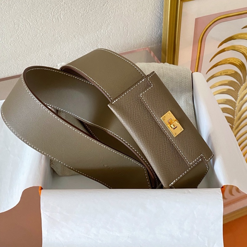 Hermès 愛馬仕kelly pocket寬肩帶 大象灰金扣 105碼 (有奶灰色)-0