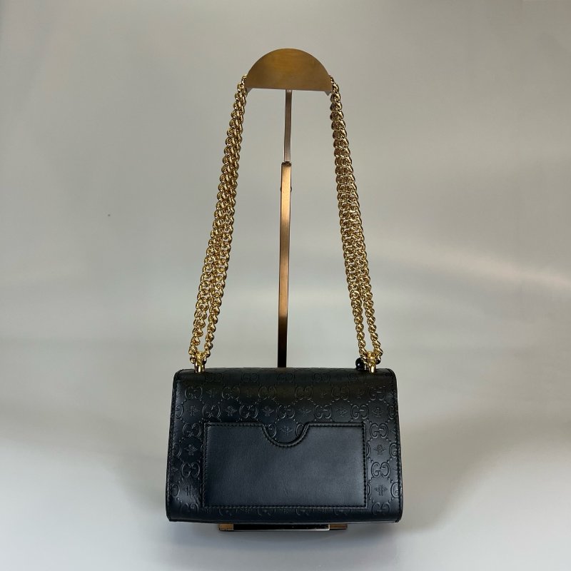 全新品 GUCCI 409487.黑皮革PADLOCK 鏈條包-1