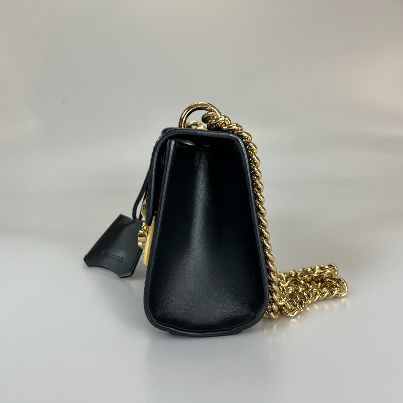 全新品 GUCCI 409487.黑皮革PADLOCK 鏈條包-2