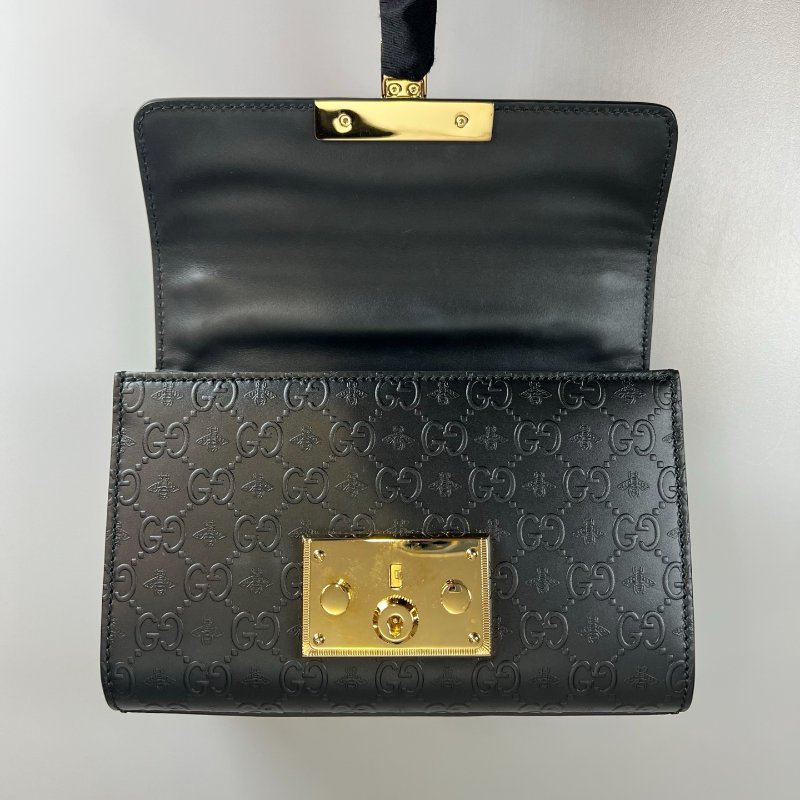 全新品 GUCCI 409487.黑皮革PADLOCK 鏈條包-5