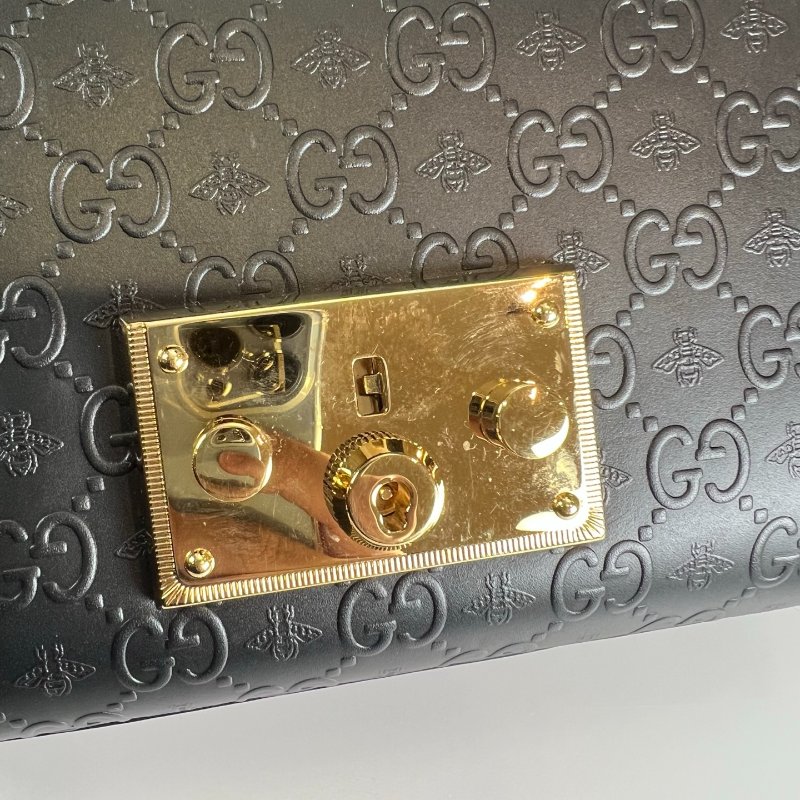 全新品 GUCCI 409487.黑皮革PADLOCK 鏈條包-8
