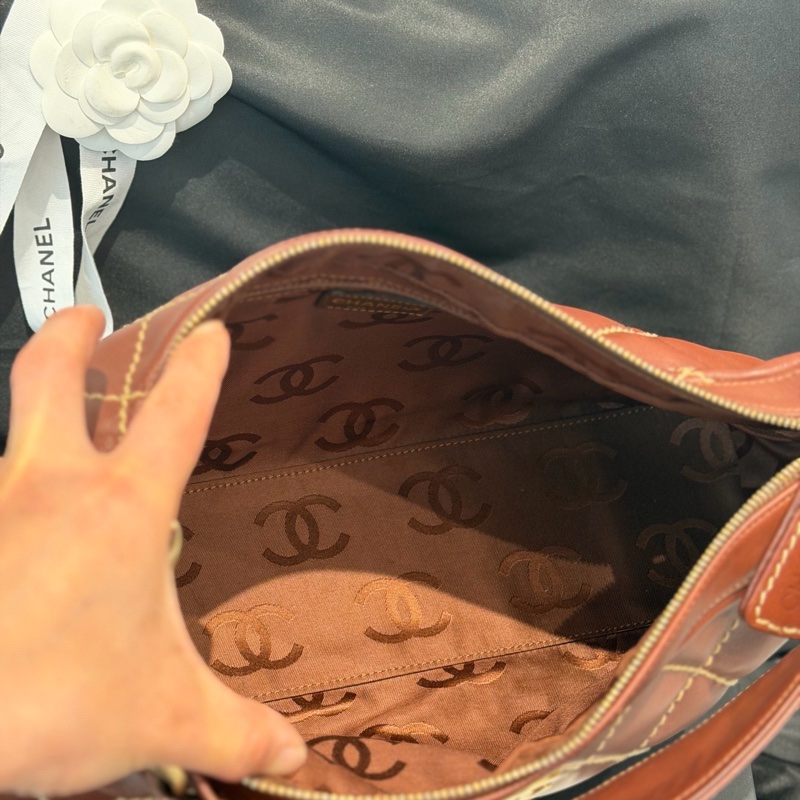 Chanel 香奈兒中古外縫線飯盒hobo手提鏈條包-11