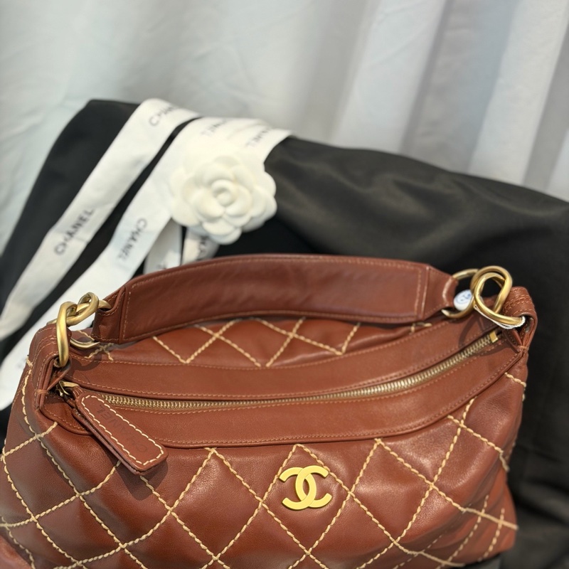 Chanel 香奈兒中古外縫線飯盒hobo手提鏈條包-12